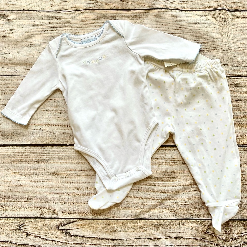 NWT Hartstrings White Knit Top & Pants Blue Stars Outfit Boy's 6M